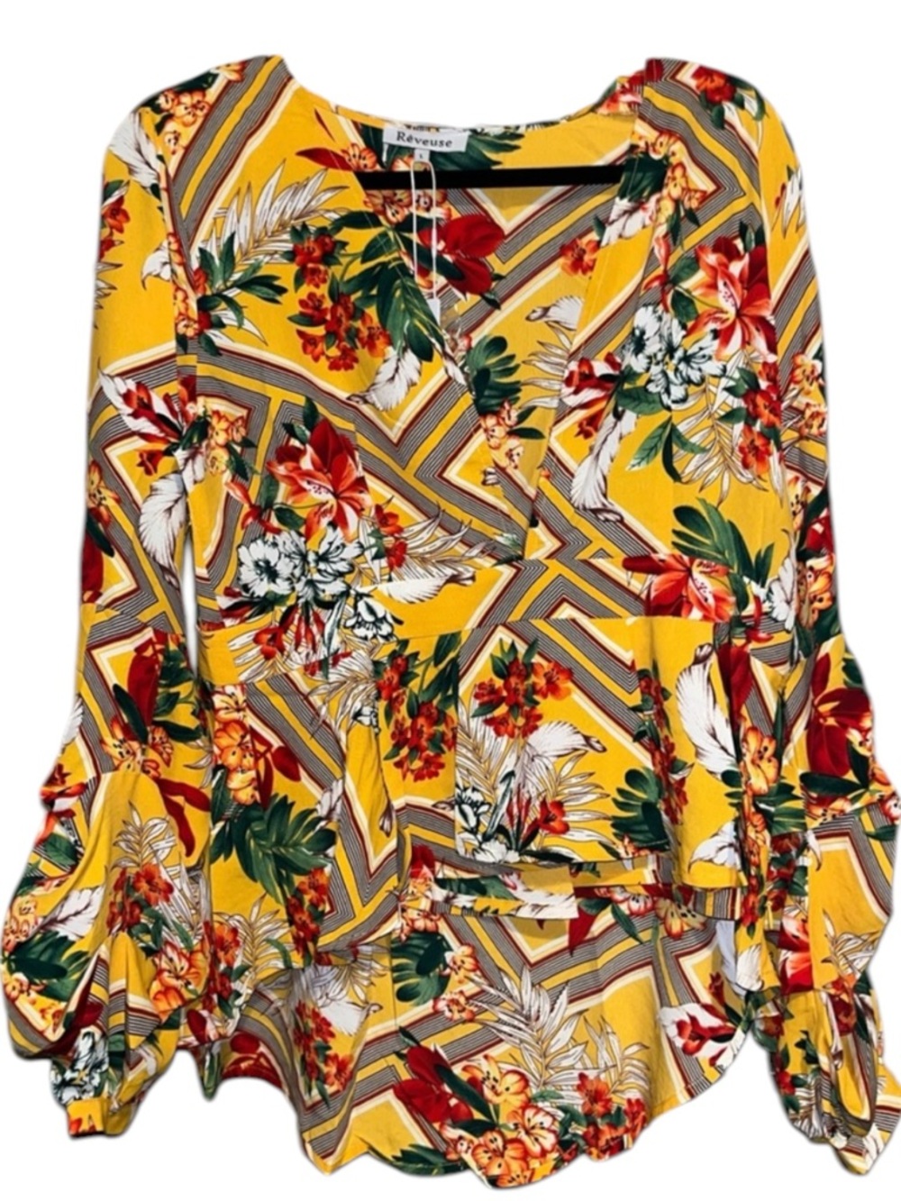 Rêveuse Large Floral Yellow V Neck Blouse